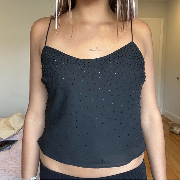 SOLD Vintage Cachet Beaded Black Cami Going Out Top Size Small - Picture 1 of 7